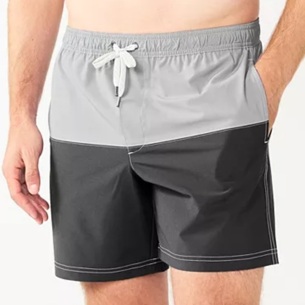 Sonoma Goods For Life® 7" Full Elastic-Waistband Swim Trunks Grey/Black XXL